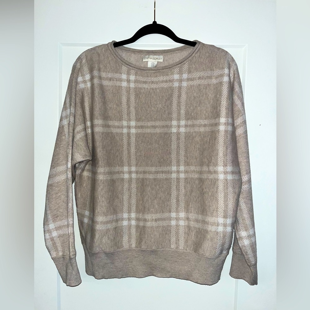 Cynthia Rowley oatmeal/cream plaid sweater